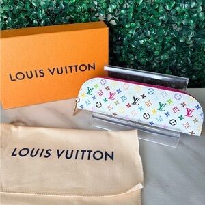 Louis Vuitton White Murakami Multicolor Printed Canvas Zip Pencil/Pen Pouch NEW